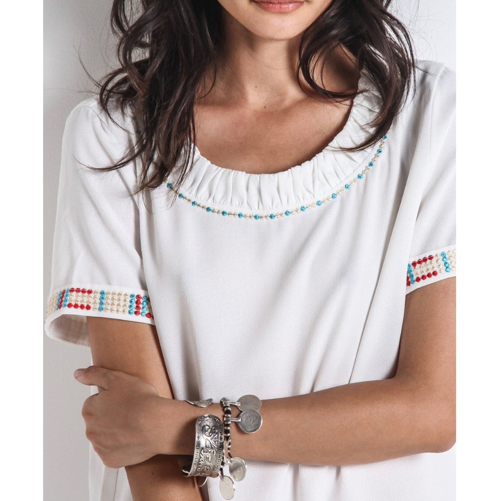 Helki Embroidered Scoop Neck Top (White/Multi)